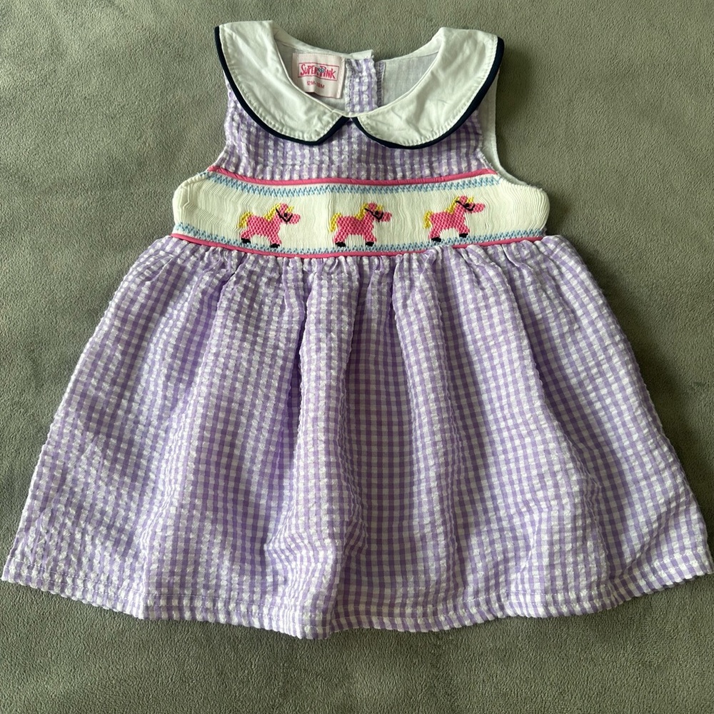 12-18M Baby Girl Smocked Kentucky Derby Dress